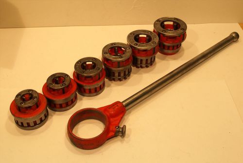Ridgid 12-r ratcheting hand pipe threader w/ 6 complete die heads 1/2&#034; to 2&#034; for sale