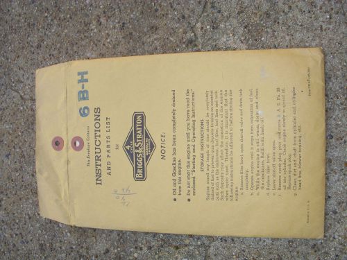 Vtg Briggs &amp; Stratton 4 Cycle Gasoline Engines Instructions and Parts List 6 B-H