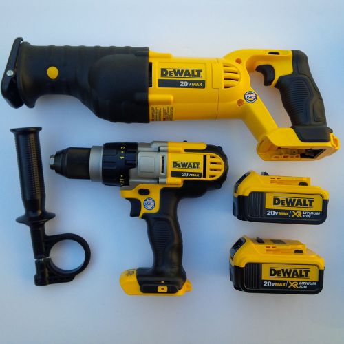 Dewalt DCD985 20V 1/2 Hammer Drill, DCS380 Reciprocating Saw, 2 DCB204 Batteries