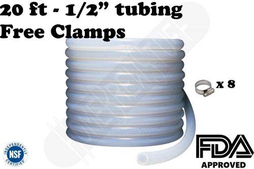 1/2&#034; High Temp Silicone Tubing 20&#039; Free Clamps, Beer Homebrew Home Brew Brewing