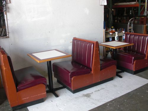 Used - 2 single &amp; 2 double 30&#034; red vinyl and wood booths with 3 wood tables for sale