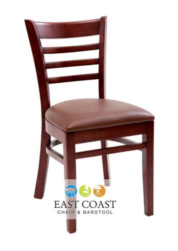 New wooden mahogany ladder back restaurant chair with brown vinyl seat for sale