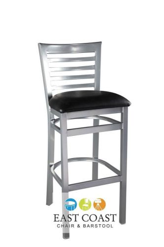 New gladiator silver full ladder back restaurant bar stool w/ black vinyl seat for sale