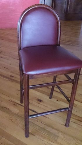 Hand-Made Mahogany Wood/Bordeaux Leather Bar Stool (Excellent Condition)