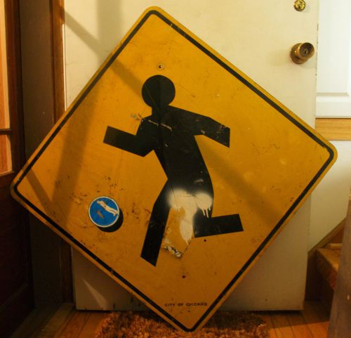 Used Chicago street sign Children Anatomically Correct Child Playing w Ball