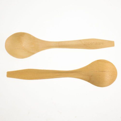 500ct WUN Aspenware Soup Spoons Biodegradable Wooden Cutlery Wholesale Bulk Lot