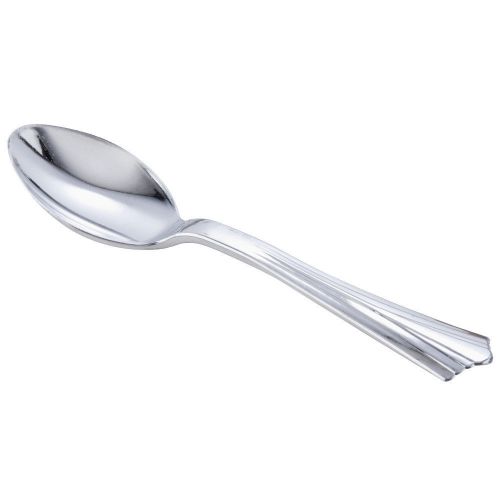 Silver visions 6 1/4&#034; heavy weight silver plastic spoon - 600 / case for sale