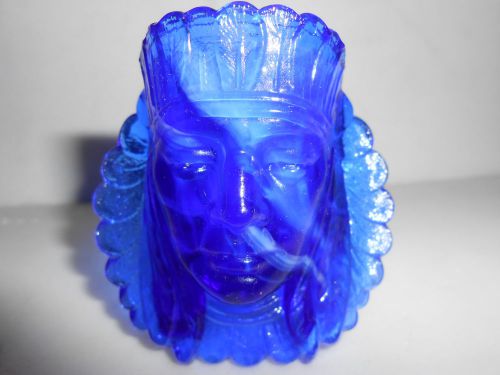 Cobalt blue milk slag glass toothpick holder Indian head chief / match american