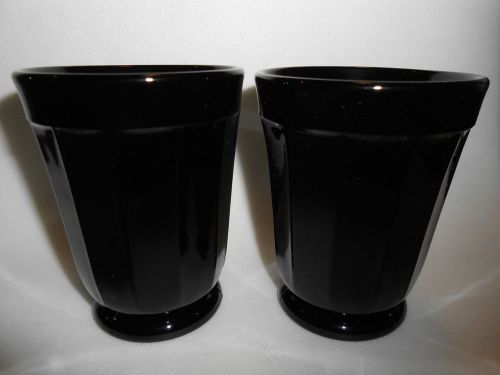 pair of black amethyst glass panel pattern tumblers cups goblets milk purple art
