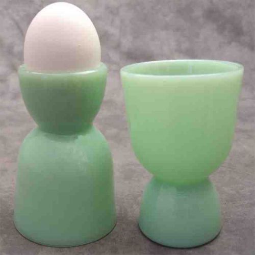 SET OF 2 JADEITE GREEN GLASS EGG CUPS ~ DOUBLE SIDED ~