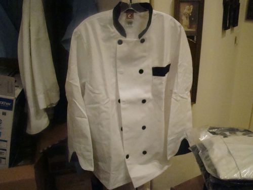 Size 3XL   White Chef Coat with Black trim and Black Buttons  New