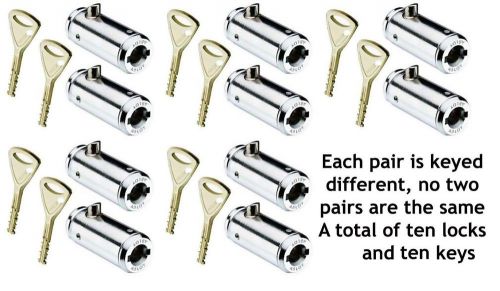 10 - Abloy PLUG LOCKS FOR VENDING MACHINES, 5 pairs, each pair keyed alike