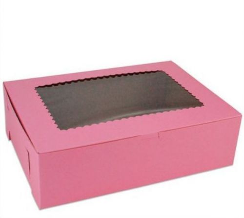 Lot of 30 12 Cupcake Pink Bakery Box w/Window &amp; Insert 14&#034; x 10&#034; x 4&#034;