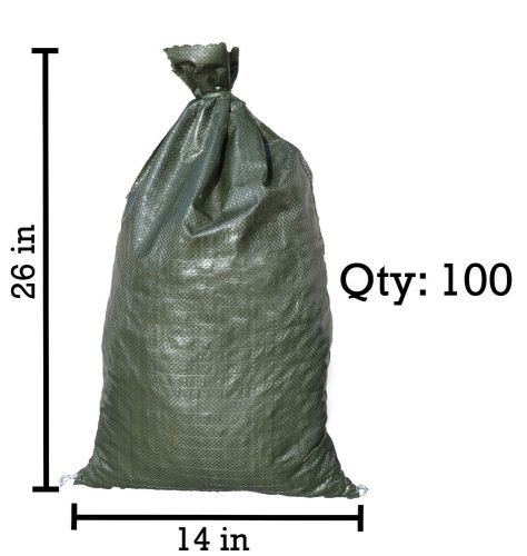 100 Green Sandbags w/ ties 14x26 Sandbag,Bags,Sand Bags,Erosion Control,Barrier