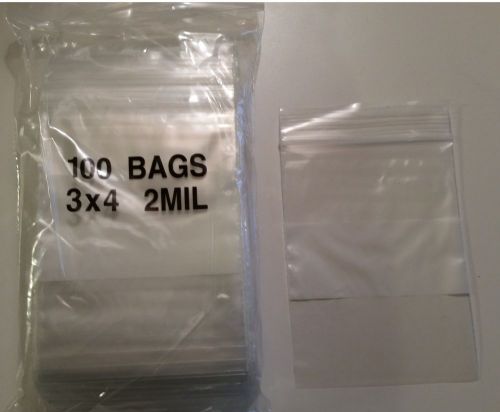 100 3&#034;x4&#034; ZIPLOCK BAGS White 2MIL Small POLY BAG RECLOSABLE BAGS Plastic Baggies