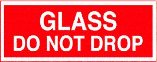 2X5 INCH &#034;GLASS DO NOT DROP&#034; RED AND WHITE LABELS STICKERS 500/ROLL
