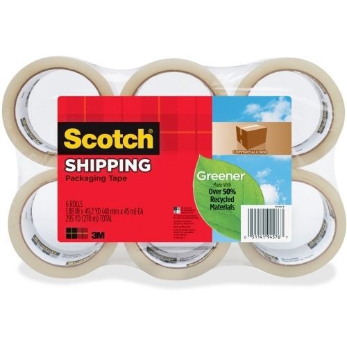 Greener Commercial Grade Packaging Tape, 1.88&#034; x 49.2 yd, 3&#034; Core, 6/Pack