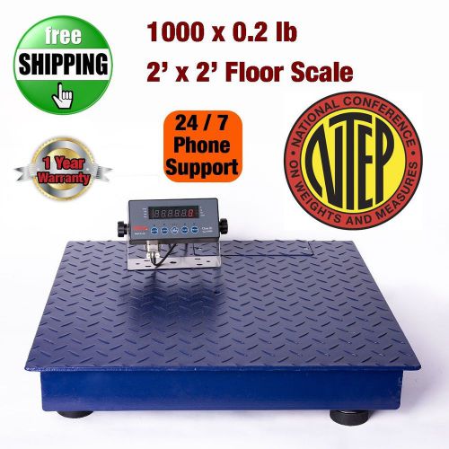 New NTEP 1000lb/0.2lb 2&#039;x2&#039; Heavy Duty Floor Scale w/ Stainless Steel Indicator