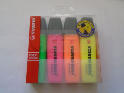 STABILO BOSS set of 4 new highlighter marker pen chisel free inter. shipping