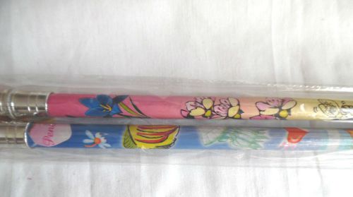 2 LARGE JUMBO PENCILS WITH REMOVABLE ERASERS &amp; 1 SHARPENER BEES, FLORAL,FISHES