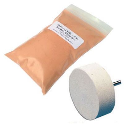 Cerium oxide high grade polishing powder - 8 oz and felt polishing wheel kit for sale