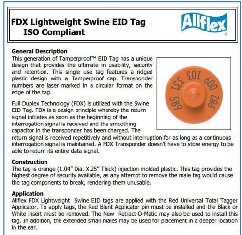 Allflex Full Duplex Lightweight Swine EID Tag ISO Compliant