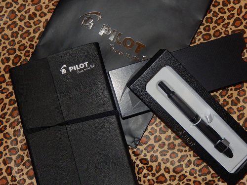 Pilot vanishing point fountain pen gunmetal/black-medium pt &amp; notebook, gift bag for sale