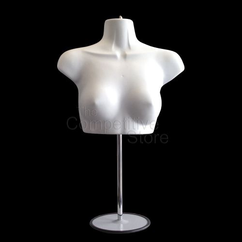 White Female Upper Torso Mannequin Form W/ Metal Base  - Countertop Display
