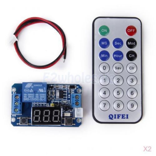 2pcs 12V Digital Programmable Timer Relay Modules + IR Remote Controllers