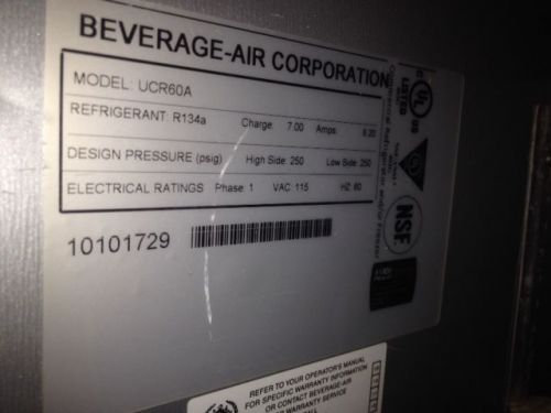 Beverage air 60&#034; under counter refrigerator ucr60a for sale