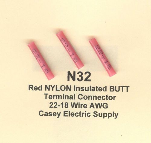 50 red nylon insulated butt terminal connectors #22-18 wire awg molex (n32) for sale