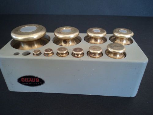 Vintage Brass Ohaus Calibration Balance Scale Weight Set - 10 Piece