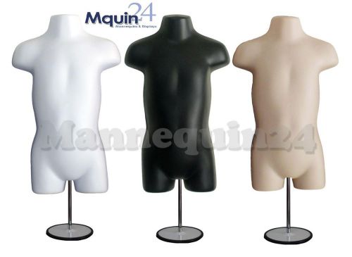 3 mannequins -white,flesh,black toddler body forms w/stand +hanging hook 135wfba for sale