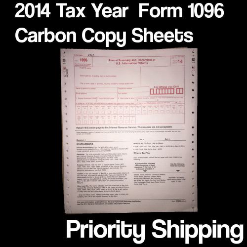 2014 1096 Single Sheet CARBON COPY IRS TAX FORM Annual Summary and Transmittal