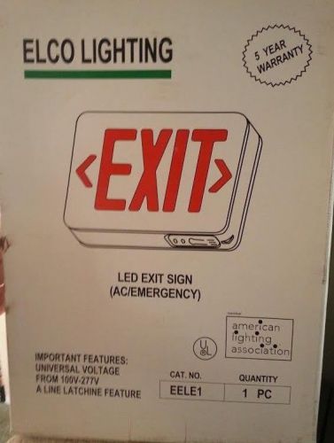 WHITE ELCO LIGHTING LED RED EXIT SIGN AC/DC BATTERY BACKUP NEW
