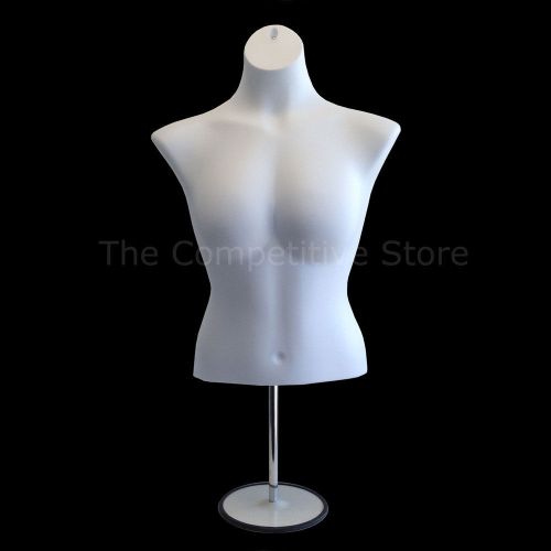 White Busty Female Torso Countertop Mannequin Form (Waist Long) w/ Metal Base