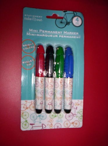 ~STATIONERY TAKE OUT-MINI PERMANENT MARKER~4 ASSORTED COLORS-BULLET TIP