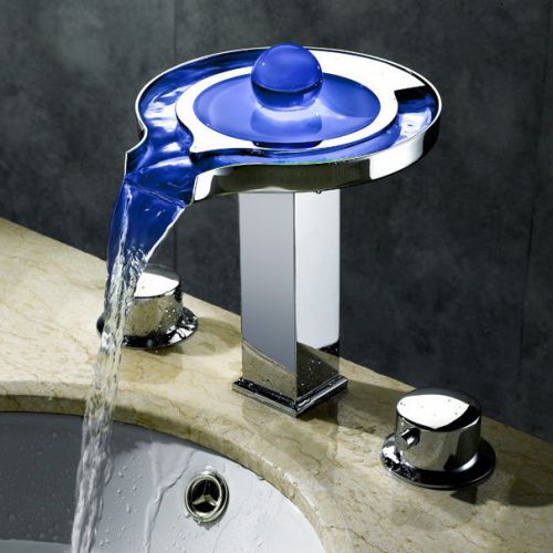 Waterfall led widespread bath sink faucet tap in chrome finished free shipping for sale