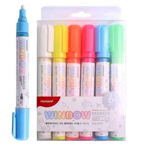 Monami Water Based Fluorescent Window DIY Marker 6 Color for Board Glass Acrylic
