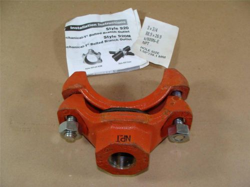 New victaulic 3&#034; x 3/4&#034; npt 920n series mechanical-t tee bolted branch outlet for sale
