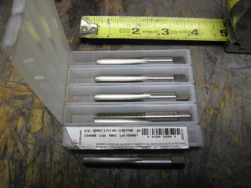 5ct New Cleveland High Speed Steel 2 Flute Tap Size 5/16 - 18 NC Bottom Taps