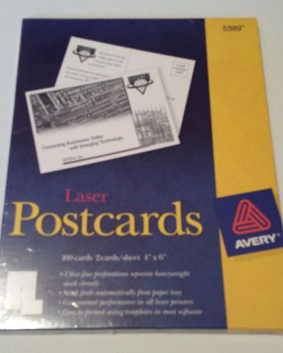 Avery Laser Print Postcards #5389 Sealed 100 4x6&#034; Cards