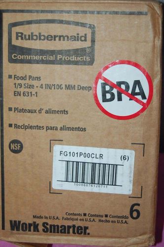 1-box of 6 / rubbermaid #fg101p00 clear 1/9 size - 4&#034; food pans (#s4816) for sale