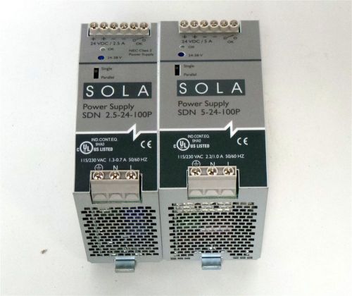Sola Power Supply Lot of 2 SDN-5-24-100P &amp; SDN-215-24-100P