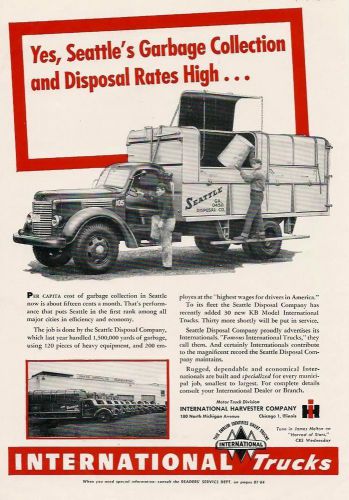 1948 International Model KB Truck ad, Seattle Disposal Co, WA