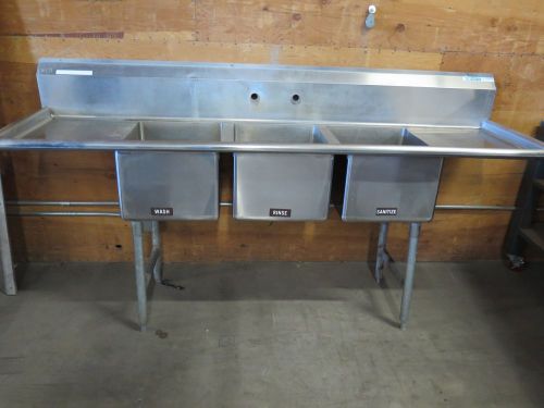 Commercial 88&#034; Stainless Steel Sink w/ 3 20 x 16 sinks &amp; 2 drainboards