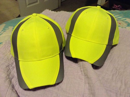 saftey yellow hats with reflectivefront sides and back closure