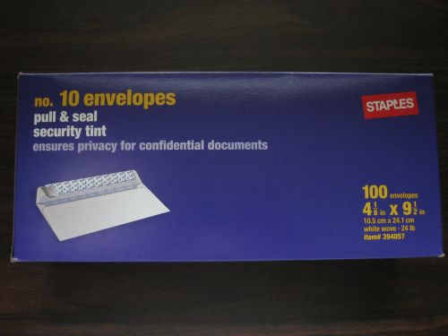 24 lb Staples Pull &amp; Seal Business Envelope Security Tint #10 White 100 per Box