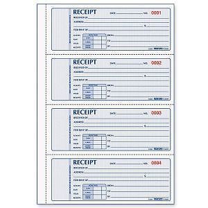 REDIFORM OFFICE PRODUCT Rent Receipts Book,Carbonless,3 Part,2-3/4x7,100 Count