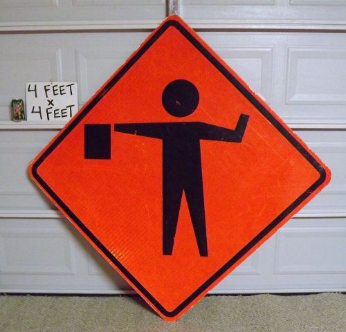 Flagman ahead road sign, heavy-duty corrugated plastic, 48&#034; x 48&#034;. dude decor! for sale